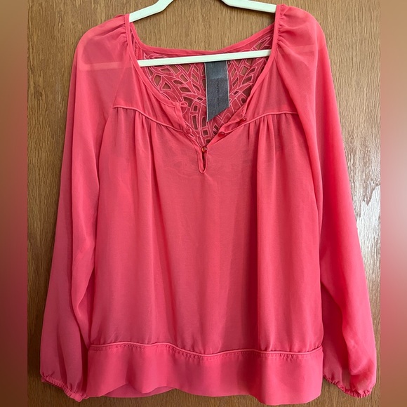 Sheer long sleeve coral top - Picture 1 of 4
